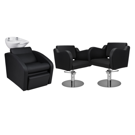 Zestaw Mebli Ayala Comfort + 2 Fotele Holly Czarne B Podstawa Dysk Misa Biała