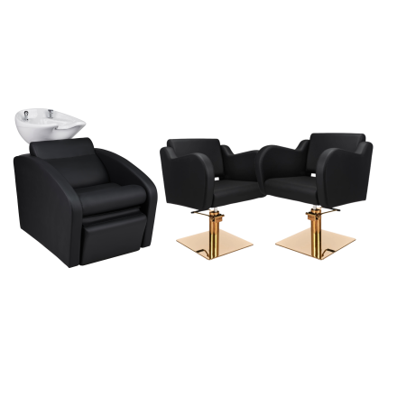 Zestaw Mebli Ayala Comfort + 2 Fotele Holly Czarne B Podstawa Kwadrat Złoty Misa Biała