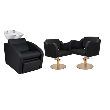 Zestaw Mebli Ayala Comfort + 2 Fotele Holly Czarne B Podstawa Dysk Złoty Misa Biała
