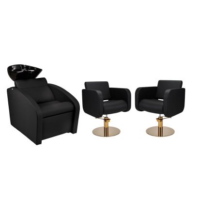 Zestaw Mebli Ayala Comfort + 2 Fotele Globe Czarne Podstawa Złoty Dysk Misa Czarna