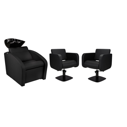 Zestaw Mebli Ayala Comfort + 2 Fotele Globe Czarne Podstawa Czarny Kwadrat Misa Czarna