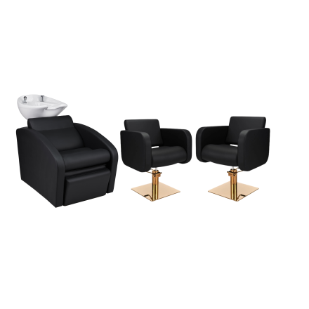 Zestaw Mebli Ayala Comfort + 2 Fotele Globe Czarne Podstawa Kwadrat Złoty Misa Biała