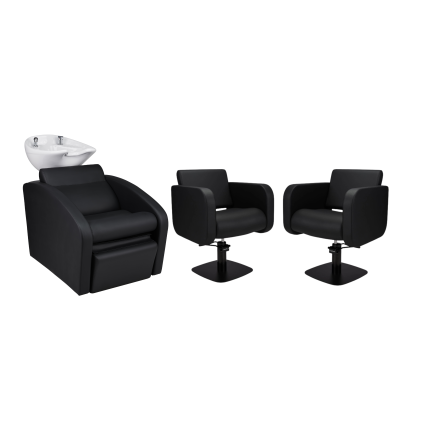 Zestaw Mebli Ayala Comfort + 2 Fotele Globe Czarne Podstawa Kwadrat Czarny Misa Biała