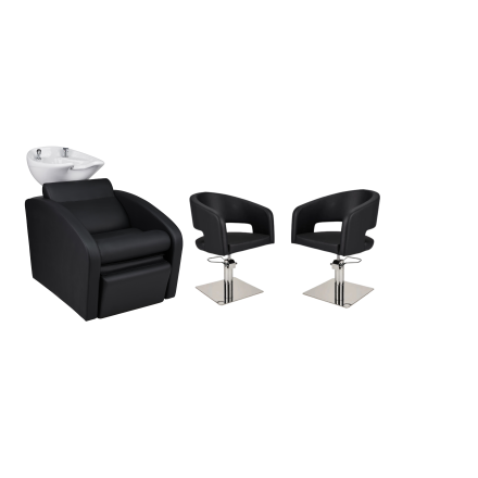 Zestaw Mebli Ayala Comfort + 2 Fotele Zoe Czarne Podstawa Kwadrat Misa Biała