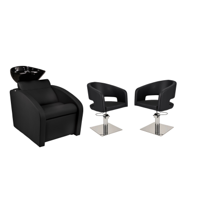 Zestaw Mebli Ayala Comfort + 2 Fotele Zoe Czarne Podstawa Kwadrat Misa Czarna